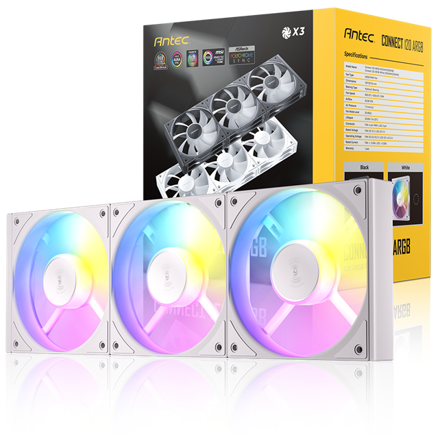 Antec Connect C120 ARGB 120mm White Fan - Triple Pack